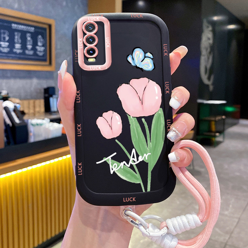 Casing Hp untuk VIVO Y20 Y20i Y20s Y20A Y20G Y12A Y12S Y11s Case Casing pola Tulip Kesing HP Cesing 