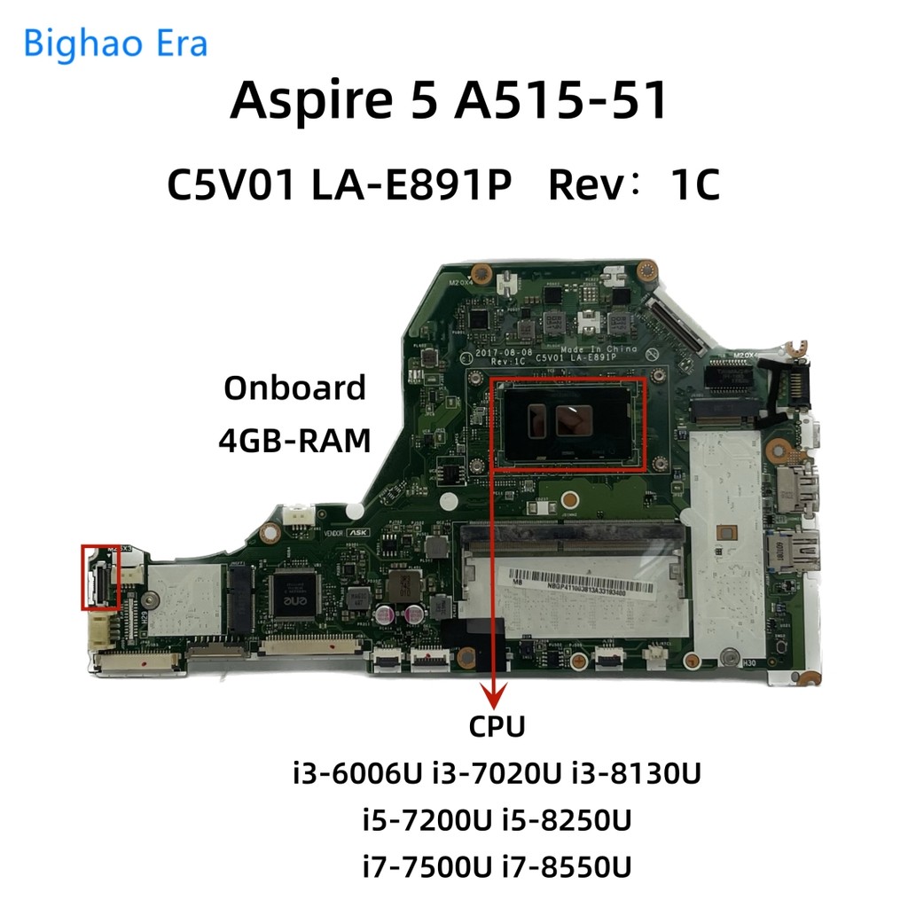 Casing Laptop For Acer Aspire A515-51 A615-51 Laptop Motherboard With i3-7020U i5-7200U i7-8550U CPU