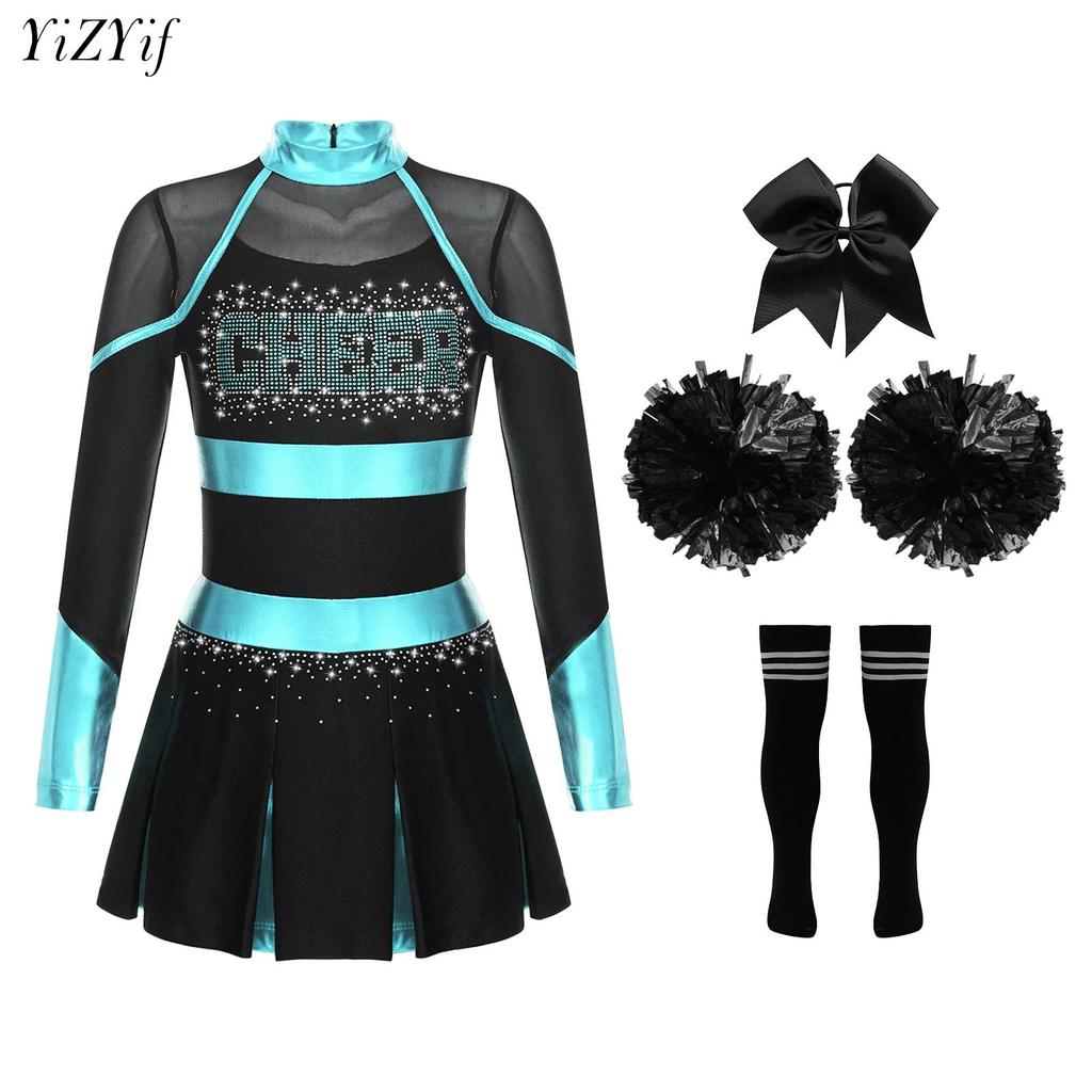 Cheerleader Costume For Girls Cheerleading Outfits Cheer Uniform Pompoms Cosplay Suit For School