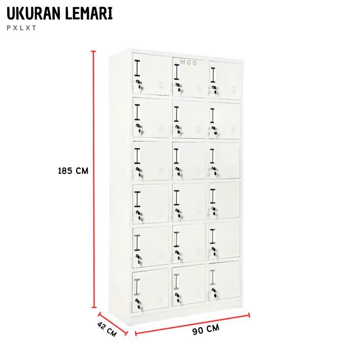 TERBATAS MGG Furnitur - Lemari Loker Kantor Sekolah 18 Rak Besi Metal Pintu Tarik Furniture Ukuran