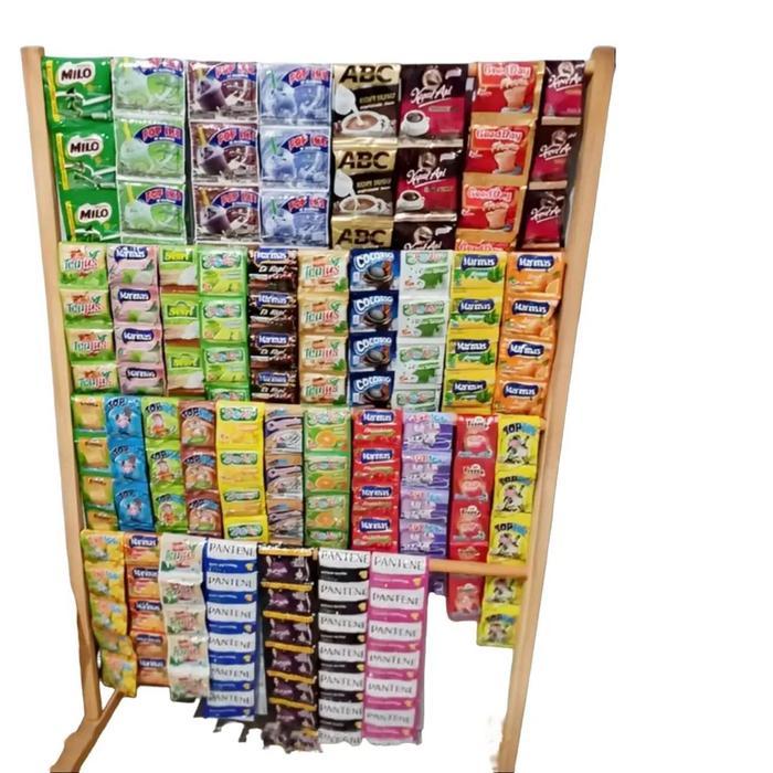 SALE Rak Dagangan Snack Warung Rak Penyimpanan Display Dagangan Kayu Paku rak hijab oval ORIGINAL