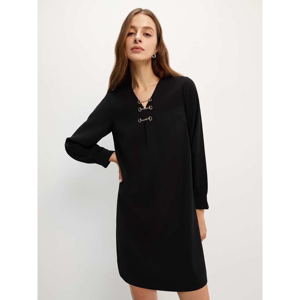 Pomelo. V-Neck Mini Dress - Black
