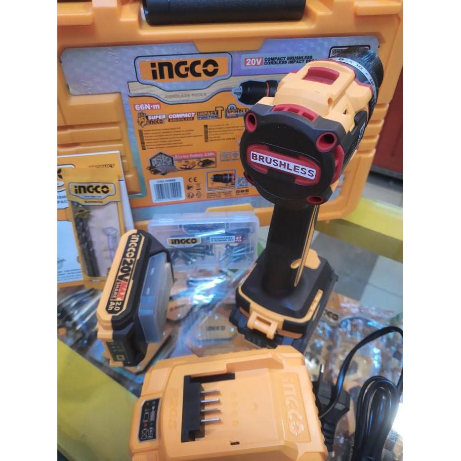 MESIN BOR IMPACT DRILL CORDLESS 20V BRUSHLESS (13mm) 66 Nm INGCO CIDLI20668-SE - Bor Tembok