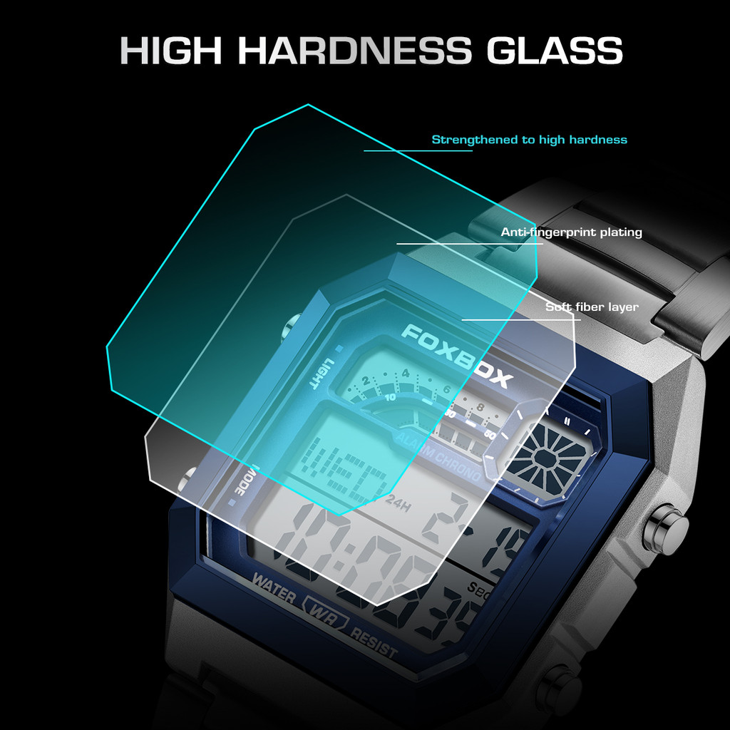 FOXBOX Original Brand Luxury Men Watch Fashion Business Square Digital Watch For Men Sports