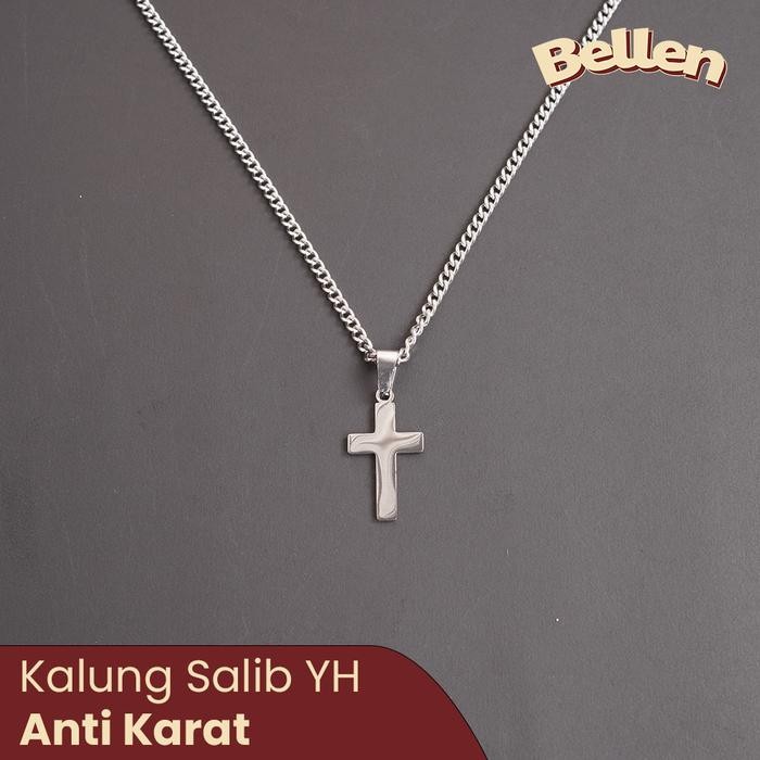 ASLI Kalung Salib Titanium Pria Anti Karat / Kalung Salib Silver READY STOCK