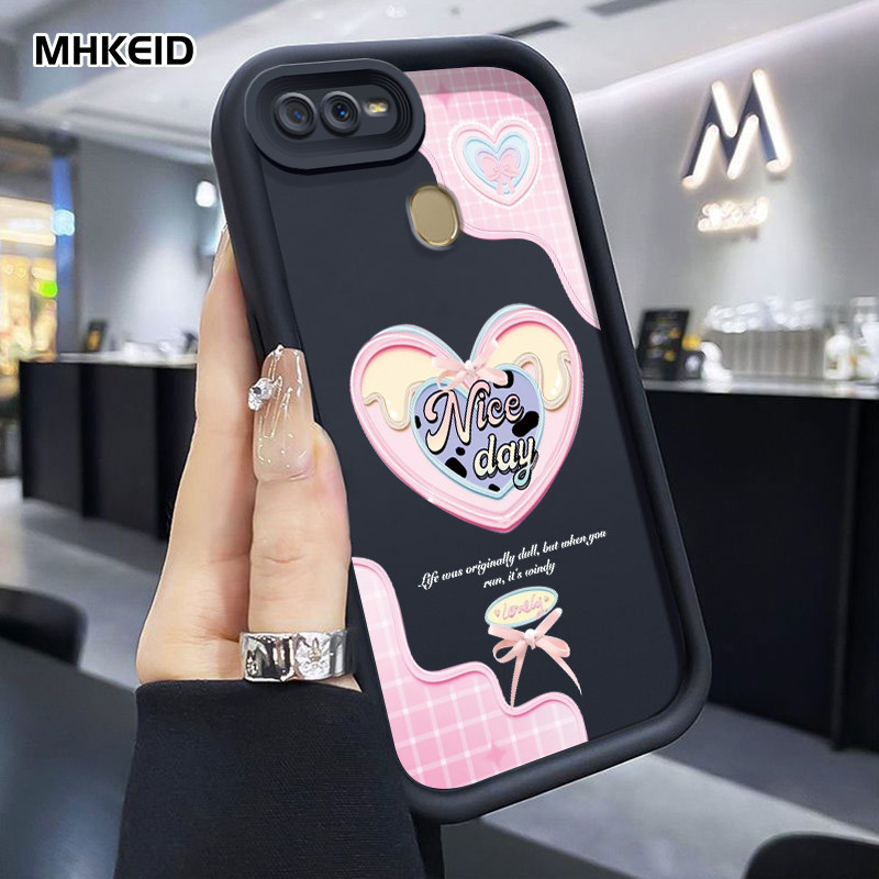 MHKEID Casing Hp Untuk OPPO A7 OPPO A5s OPPO A12 OPPO A12S A11k Case Casing pola Cinta Pink Kesing H