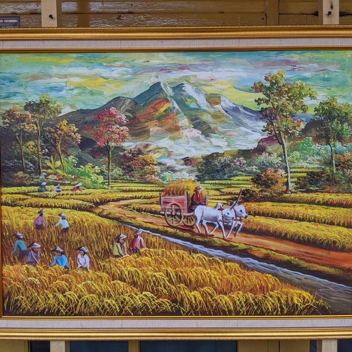 Bisa Termin! Lukisan Panen Padi 60X80 Frame Bingkai