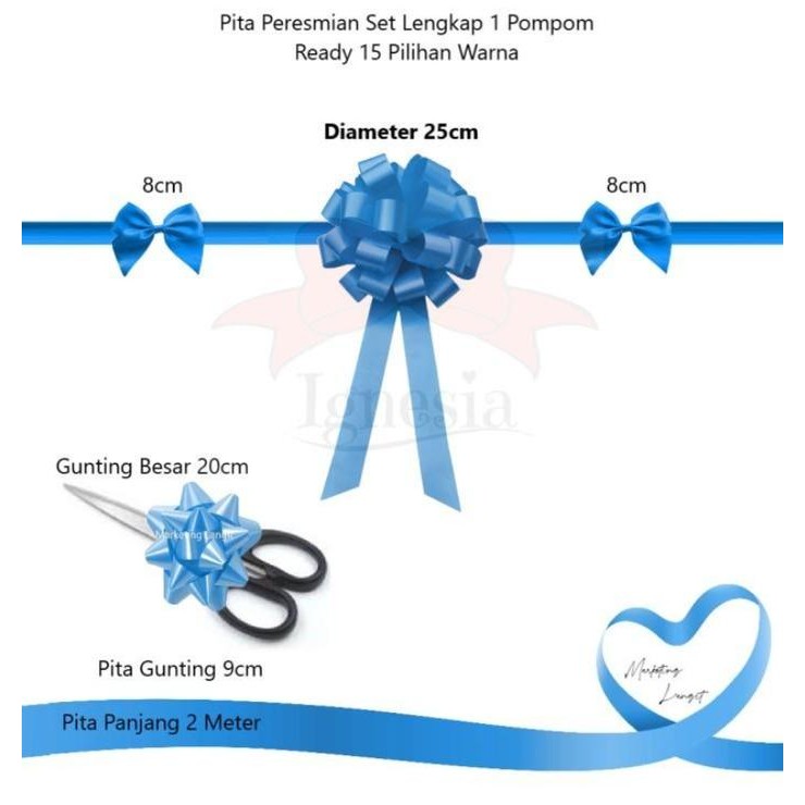 Pom Pom Gunting Pita Peresmian Kantor Bahan Pita Plastik Diameter 25cm Kertas Biru