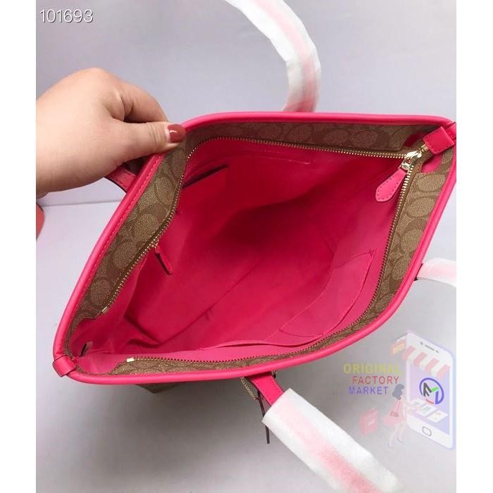 Ready Tas Coc F58292 Tote Signature City Zip Tote Khaki Pink Original