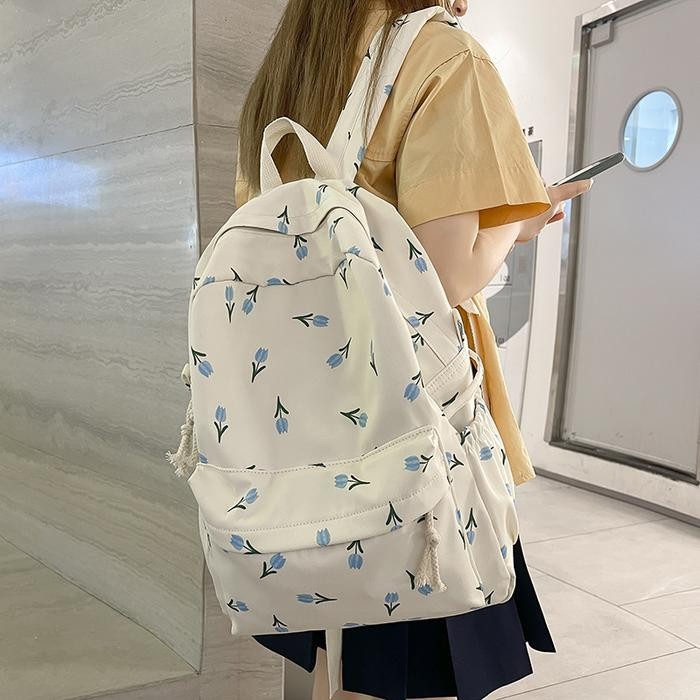 Palomino - Sharon Bag Tas Ransel Wanita Motif Flower Korean Style Backpack Sekolah Perempuan Stylish