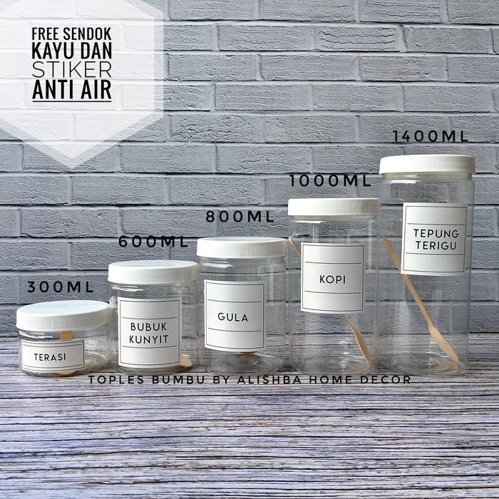 TOPLES BUMBU DAPUR TUTUP PUTIH (PLASTIK) 11 PCS PAKETAN MODEL MINIMALIS KITCHENWARE KAYU
