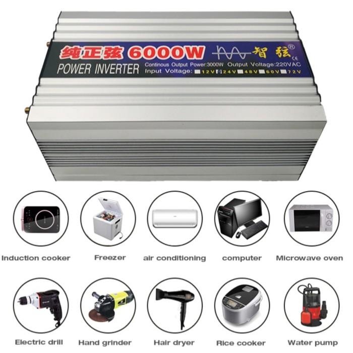 Inverter DC ke AC 6000 Watt Pure Sine Wave DC 12V 24V 48V ke AC 220V