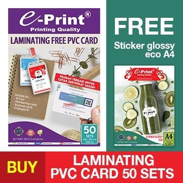 

Kertas Foto e-Print PVC Laminating Card FREE Sticker Glossy Eco