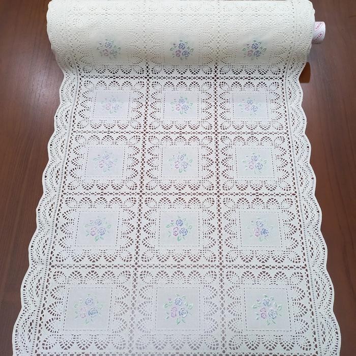 Pilihan- Taplak Meja Tamu Putih Cream Plastik Meteran Rajut Vintage Rajutan