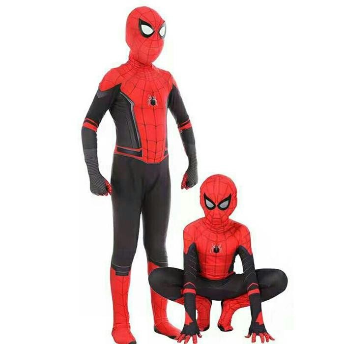ASLI KOSTUM SPIDERMAN 01 Merah Hitam Baju Cosplay SUPERHERO Anak + Topeng READY STOCK