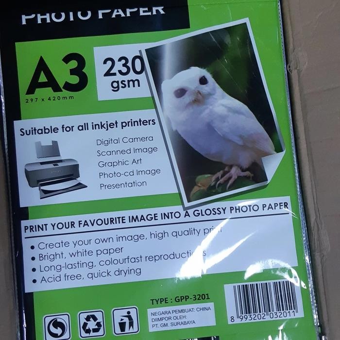 

V-Tec Kertas Foto Glossy A3 230gsm GPP-3201 Waterproof Quick Drying 20 Sheets Bright White untuk