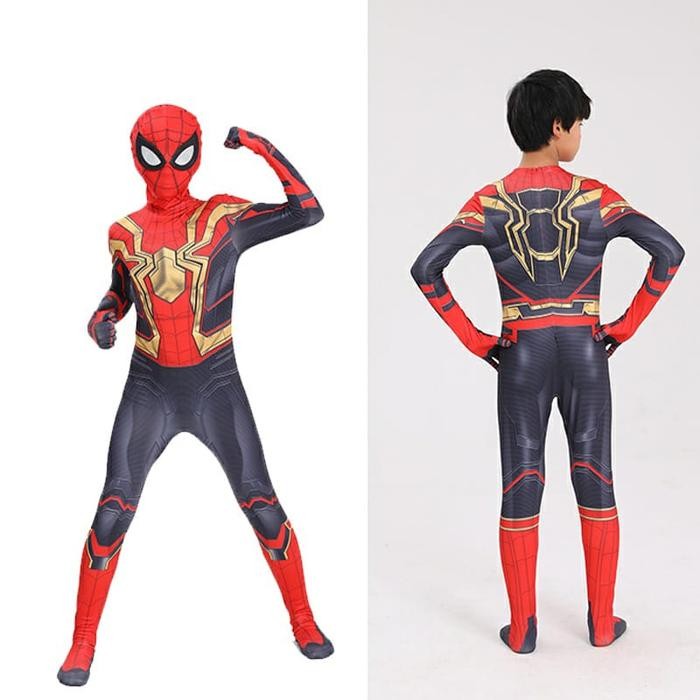 ASLI KOSTUM SPIDERMAN 07 Baju Cosplay SUPERHERO Anak Jumpsuit + Topeng READY STOCK