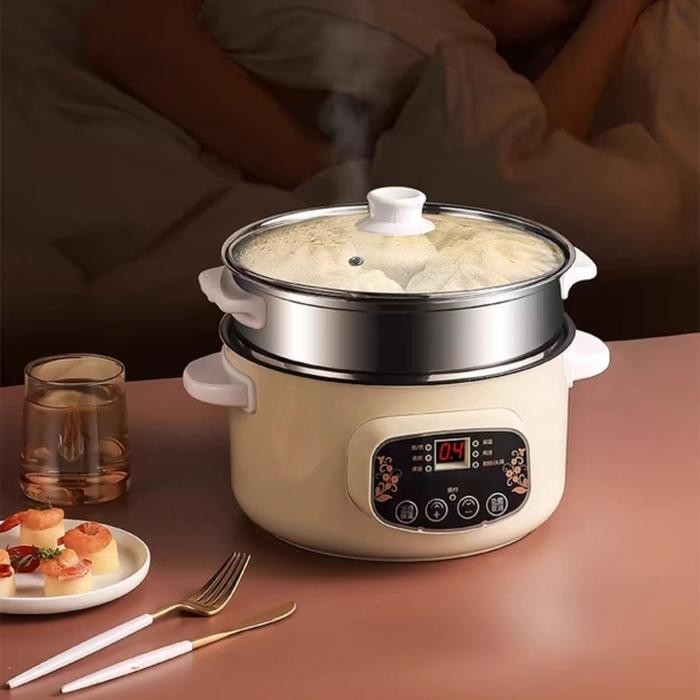 Panci Listrik Serbaguna 26Cm/Smart Pan Timer Setting Panci Listrik/Hot Pot Elektrik