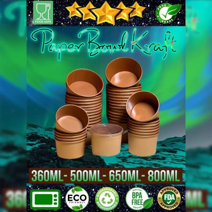Paper Bowl Kraft 800ml NESTO Mangkuk Kertas 27oz Paper Bowl Coklat
