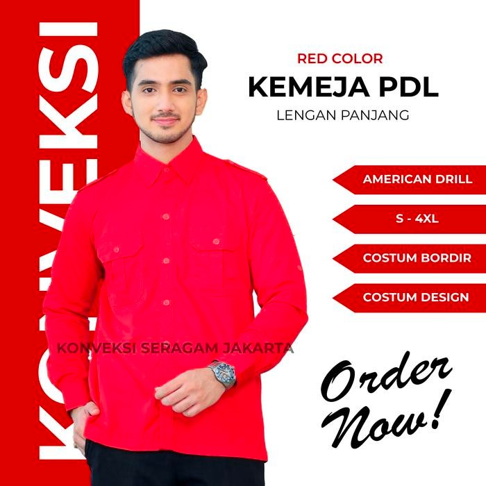 PDL Baju Kemeja Seragam Kerja Pakaian Dinas Lapangan Merah Bisa Bordir
