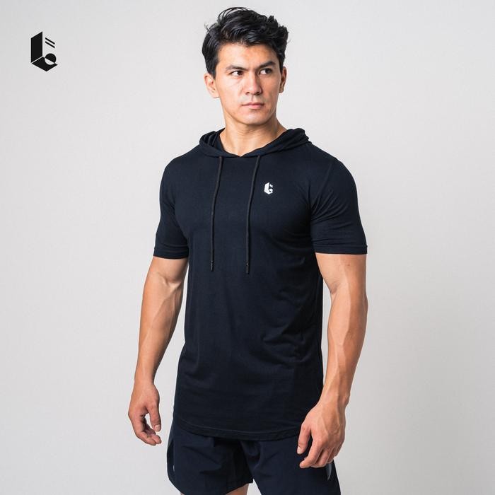 Hoodie Lengan Pendek Olahraga Pria Short Sleeve Kaos Jaket Sport Polos Sweatshirt Gym Fitness