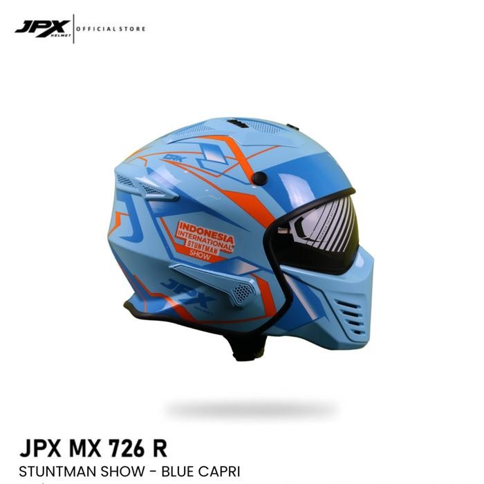 Helm JPX Full Face MX-726R Stuntman Show - Blue Capri