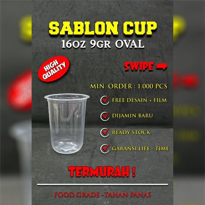 Sablon Gelas Plastik PP Oval 16 oz 9 gram Polycup Sablon 1 Warna