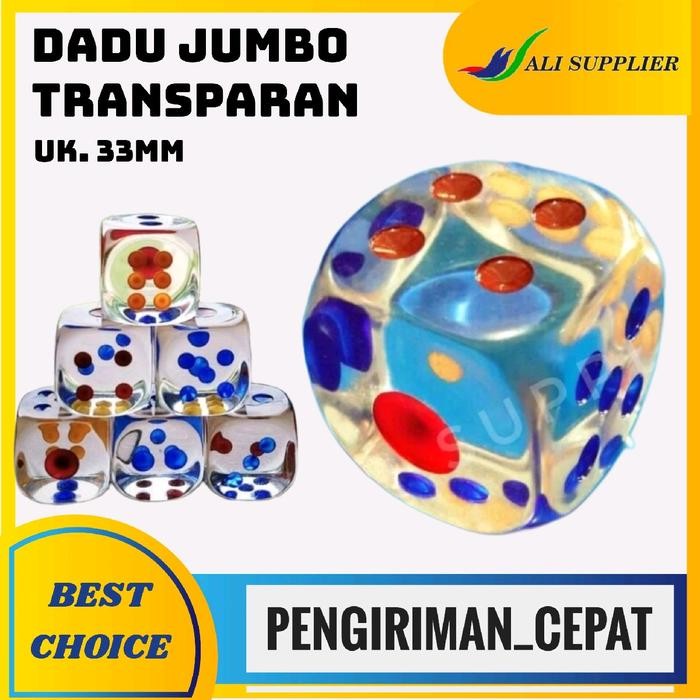 DADU JUMBO TRANSPARAN / MAINAN ANAK / DADU BESAR / DICE GAMES / RARE DICE / UKURAN 33MM KODE 448