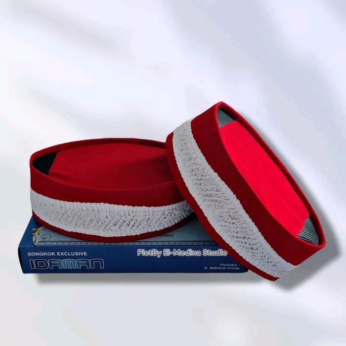 ASLI Songkok Betawi Merah Putih Garuda Indonesia Kopiah Dewasa Motif Peci Dewasa Merah Tinggi 9 cm