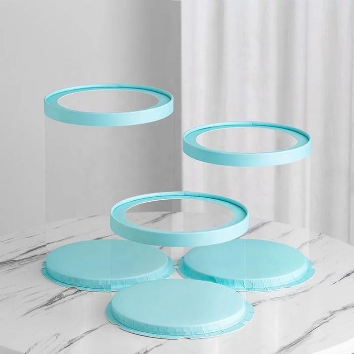 qibq- Kotak Transparan Bulat Cake Box Mika Gift Box Mika Atap Transparan