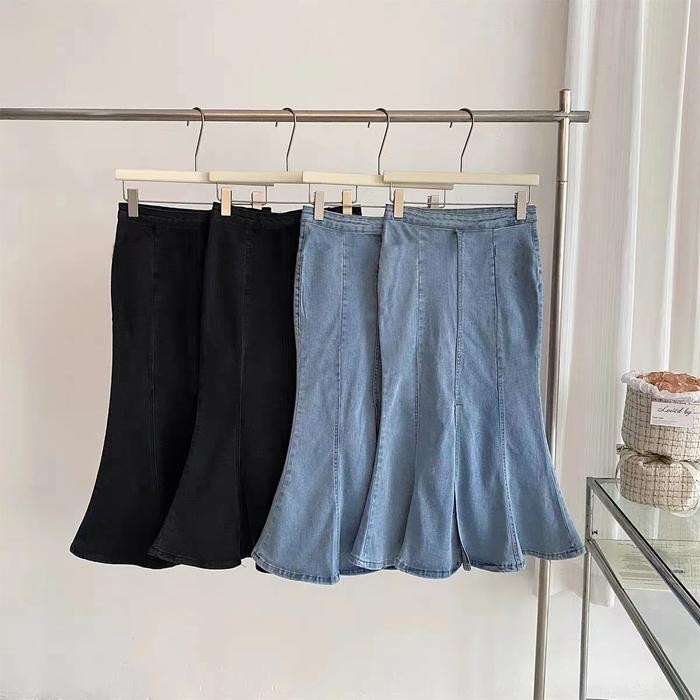 9qli- Fashion.JeansRok Duyung Rok Jeans Panjang Rok Span Hitam Rok Fishtail Belah Samping