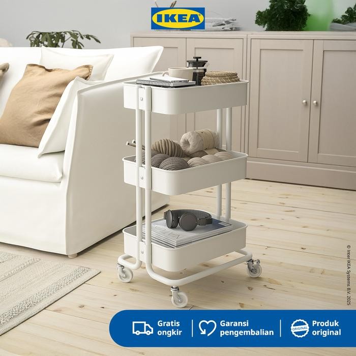 IKEA RASKOG Troli Dapur dengan 3 Rak Serbaguna Putih 35x45x78 cm