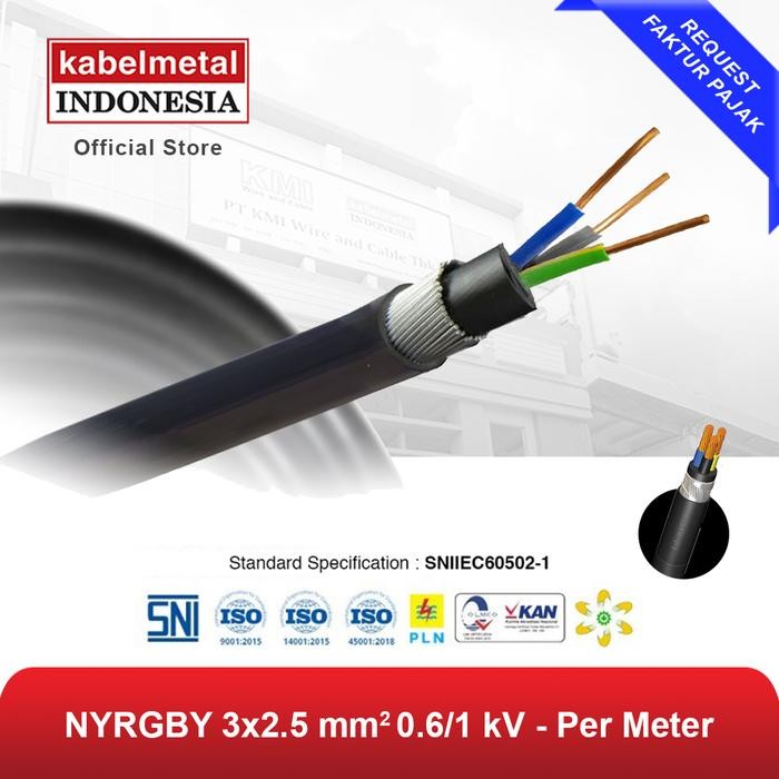 Kabel NYRGBY 3x2.5 mm Per Meter kabelmetal INDONESIA - Tanam Bawah Tanah Outdoor Kawat Tembaga