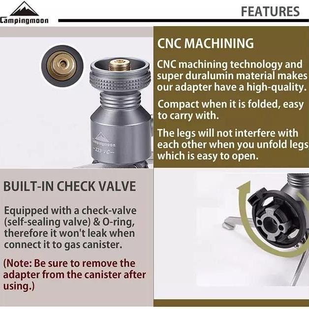 CAMPINGMOON ALUMINIUM ALLOY GAS STOVE ADAPTER 3 LEG Z23-CB
