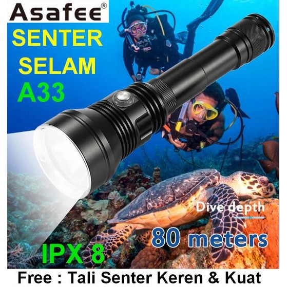 Senter Diving / Senter Menyelam Asafee A33 6000 Lumens Ipx 8