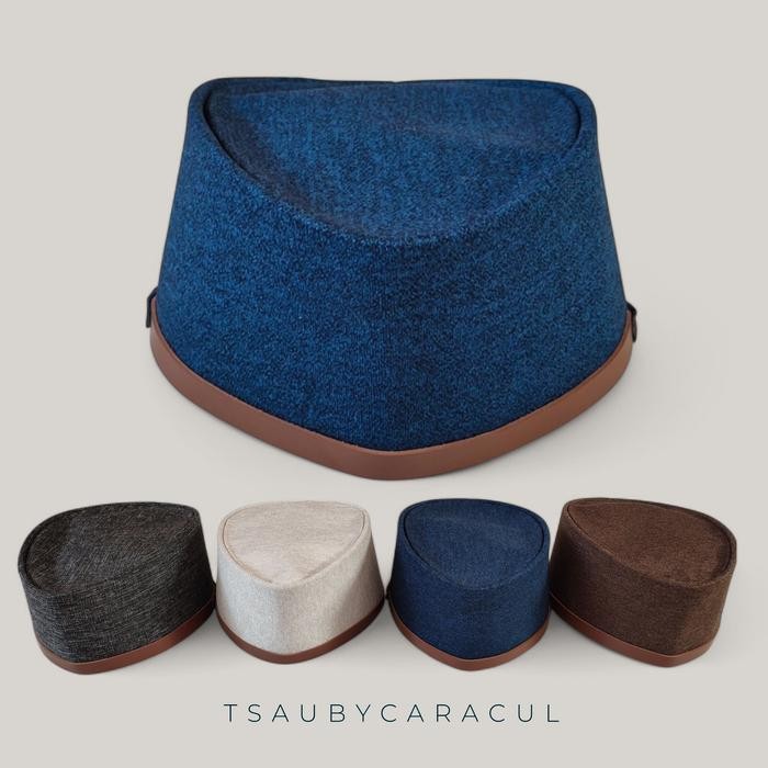 ASLI kopiah peci songkok koboy Peci tsaucaracul warna Navy strip kulit oskar READY STOCK