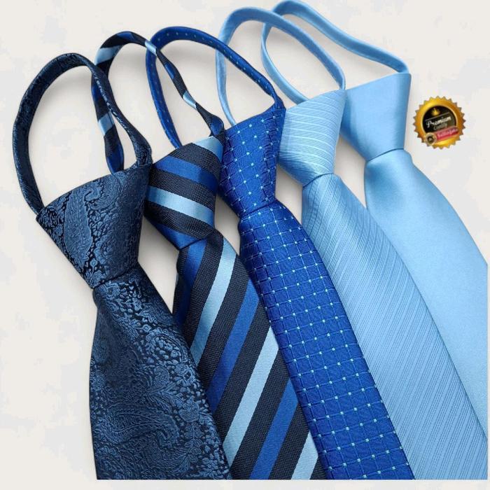 Dasi biru muda pria dasi biru navy dasi kantor siap pakai dasi instan zipper