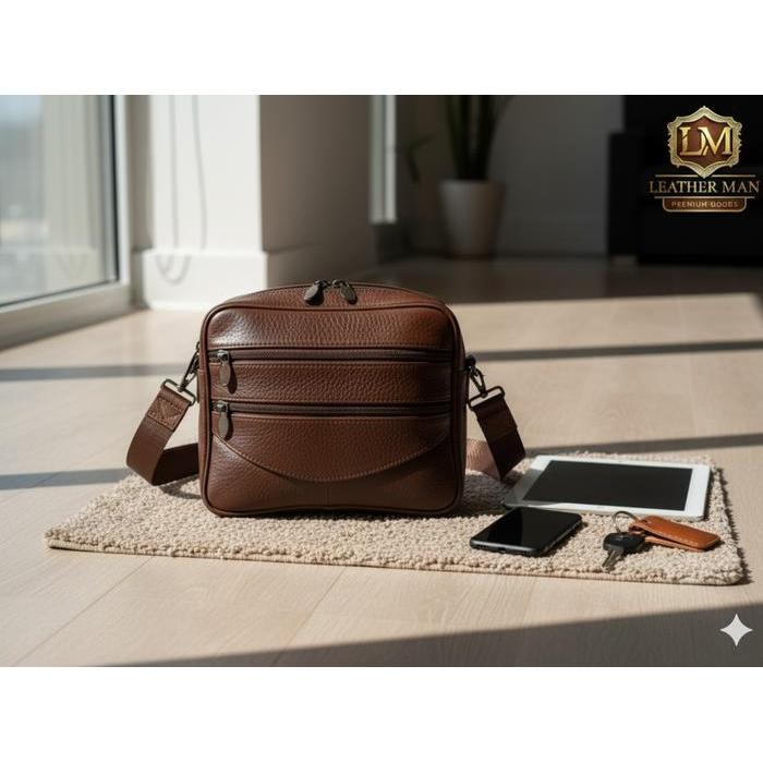 Tas selempang pria Kulit Asli/ Sling Bag cowok Keren Trendy / Tas kulit Mini