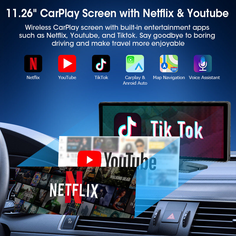 Jansite Universal Car Multimedia Video Player Bluetooth Wireless Carplay Android Auto Screen Stereo