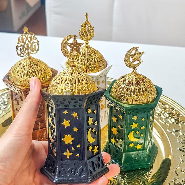 Tempat Dupa Bakar Arab 6 Sudut Motif Bulan Bintang Mabkharah Bulat Gaya Maroko Vintage Dupa Burner