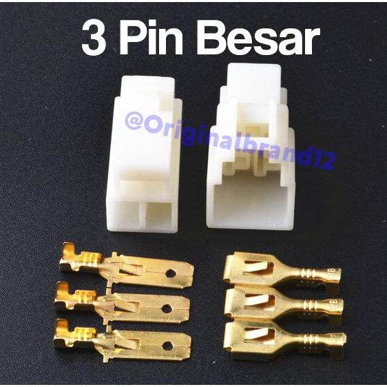 Socket 3 pin Besar + Skun / Soket Motor / Konektor /Kabel Motor