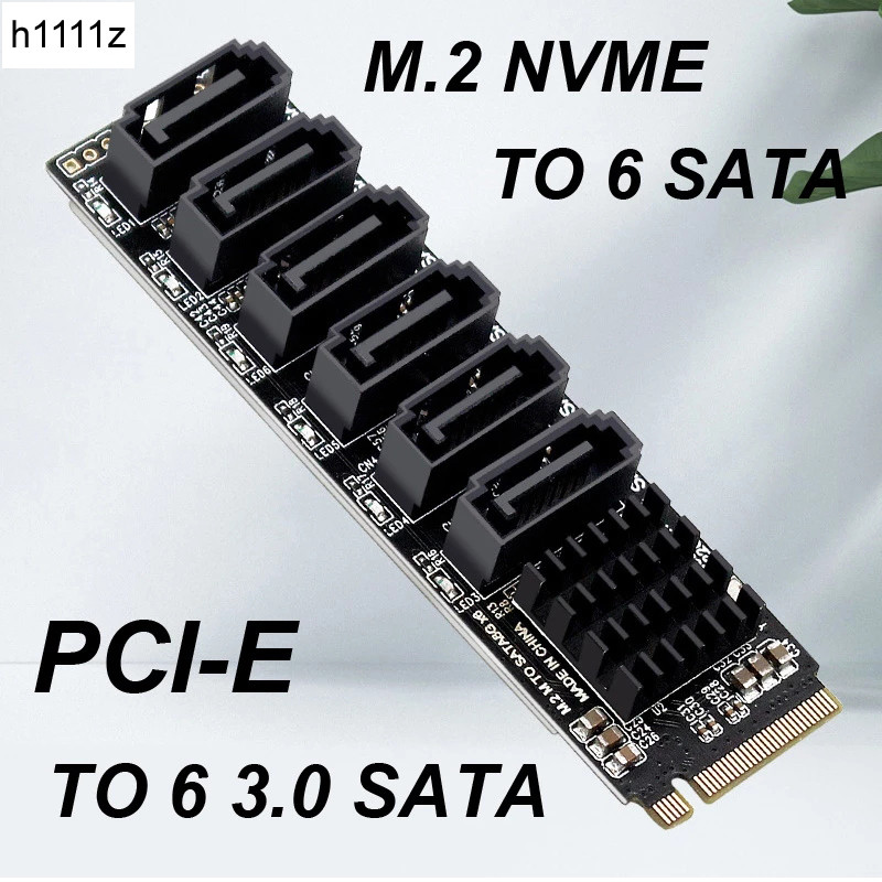 New Nvme To 6 Port Sata3.0 Expansion Card Riser M.2 To Sata Adapter Ssd Hdd Sata 3 Port Multiplier