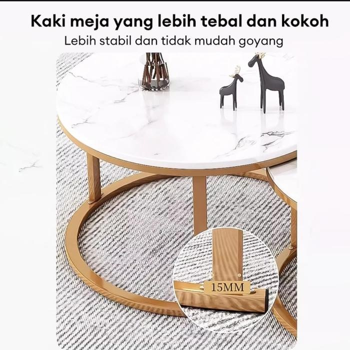 Meja Bulat Industrial Solid Meja Ruang Tamu Estetik Meja Kopi Lesehan Desain Trendy Coffee Table