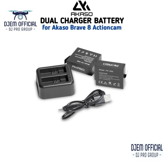 Akaso Brave 8 Dual Charger + 2 Battery Action Camera Actioncam Akaso Brave8 Baterai Kamera Akaso