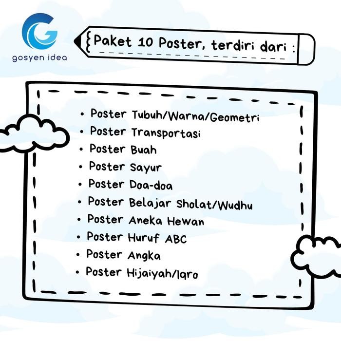 

OJ 10 Poster Belajar Anak Edukasi Huruf Abjad, Angka, Binatang, Hijaiyah, Transportasi, Bentuk