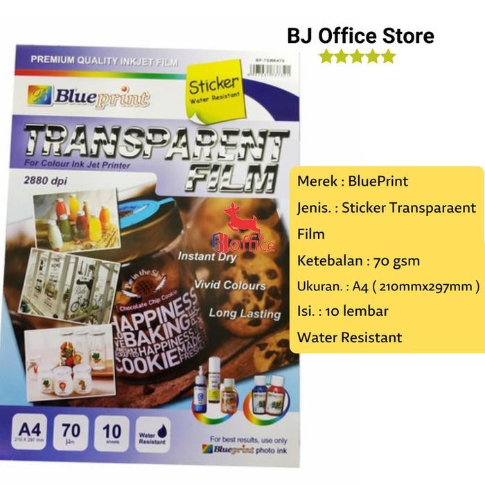 

Sticker Transparent Film A4 70gsm isi 10 lembar Kertas Blueprint