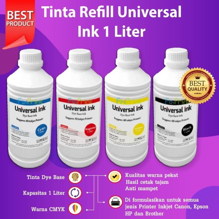 Pilihan- 1 Set 4W Tinta Epson 1 Liter Refill Printer L120 L360 L565 L3110 L1110