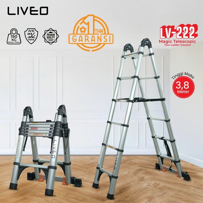 Ready Tangga Teleskopik Multipurpose 3.8 Meter, Tangga lipat, Tangga Double