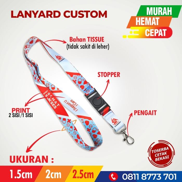 New CETAK TALI LANYARD CUSTOM 2 SISI + STOPPER