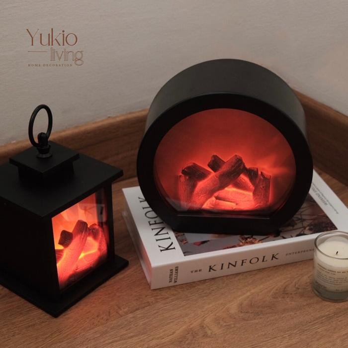 BERKUALITAS YUKIO Fireplace Lantern LED - Lampu Tidur Kamar Aesthetic Dekorasi Night Lamp Vintage